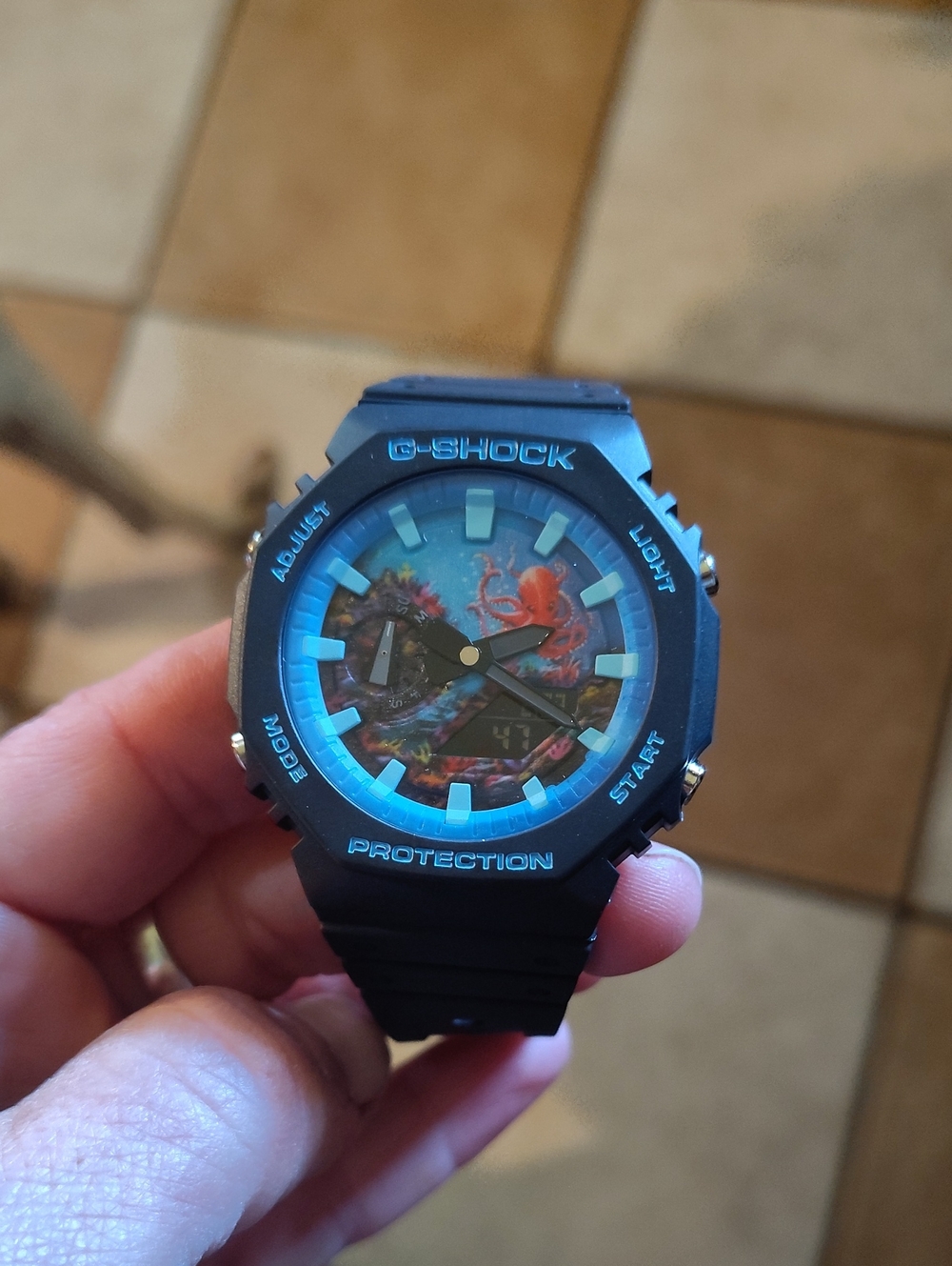 Rare!! New With Box. G-Shock Black Resin Watch with Blue Dial Accents Ocean
